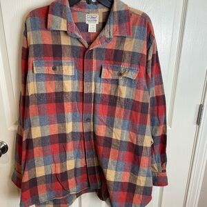 L.L. Bean Men's Plaid Flannel cotton flannel Shirt - Red, grey, and Tan